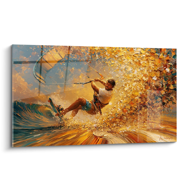 Tableau Kitesurfeur doré aux éclaboussures ocre - Éclaboussure dorée - Edition Kite surf