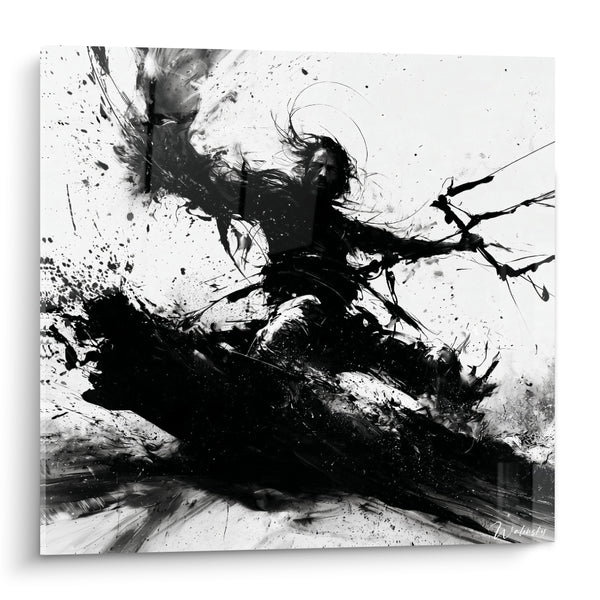 Tableau Kitesurfeur noir en éclaboussures d'encre - Furie du large - Edition Kite surf