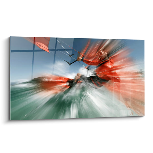 Tableau Kitesurfeur rouge et vert filé - Vertige des vagues - Edition Kite surf
