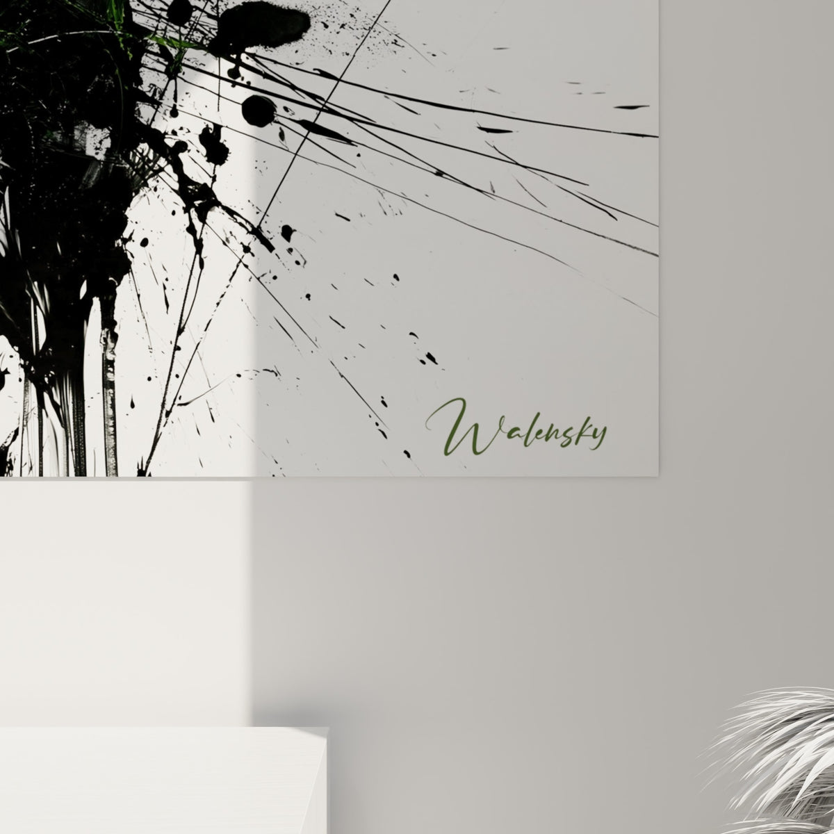 Détail des coulures noires et empâtements verts du kiwi, matière picturale dense et texturée visible de près