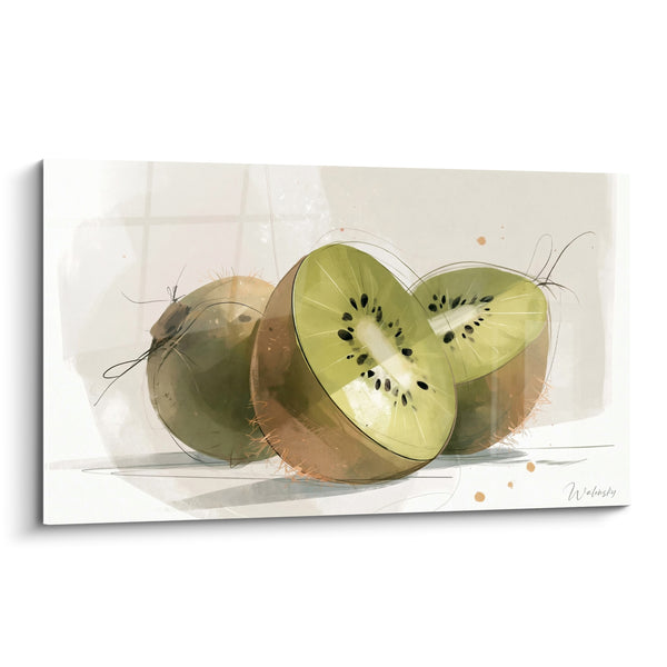 Tableau Kiwis tranchés vert et brun sur fond clair - Fraîcheur matinale - Edition Kiwi