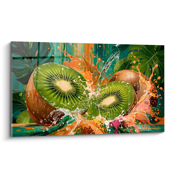 Tableau Kiwis tranchés vert et orange éclaboussés - Éclaboussure tropicale - Edition Kiwi