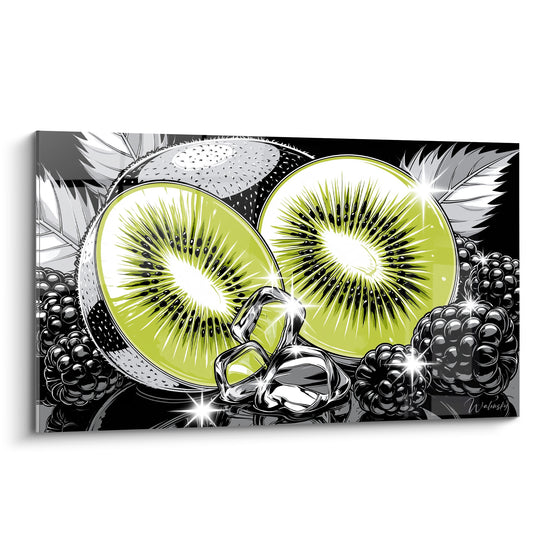Tableau Kiwis tranchés vert et noir glacés - Fraîcheur givrée - Edition Kiwi