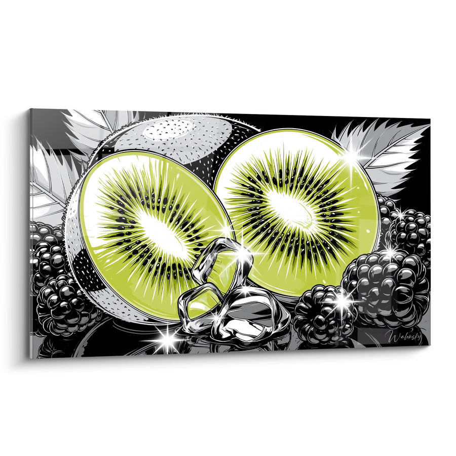 Tableau Kiwis tranchés vert et noir glacés - Fraîcheur givrée - Edition Kiwi