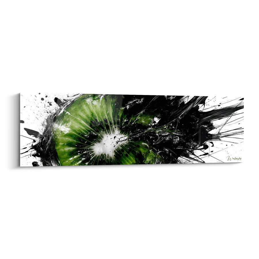 Tableau Kiwi vert et noir aux traits déchiquetés balayant la toile - Coup de pinceau furieux - Edition Kiwi