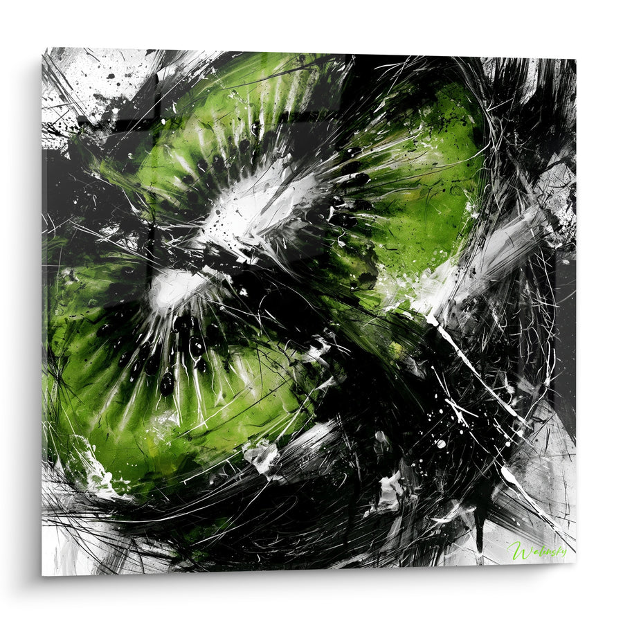 Tableau Tranches de kiwi vert et noir éclatées - Éclaboussure fruitée - Edition Kiwi