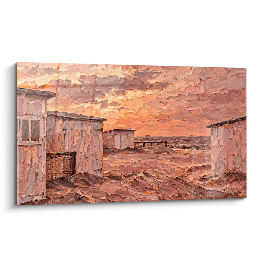 Beach Huts Ochre and Coral at Sunset - Coastal Evening - Knocke Flemish Region Belgium Edition