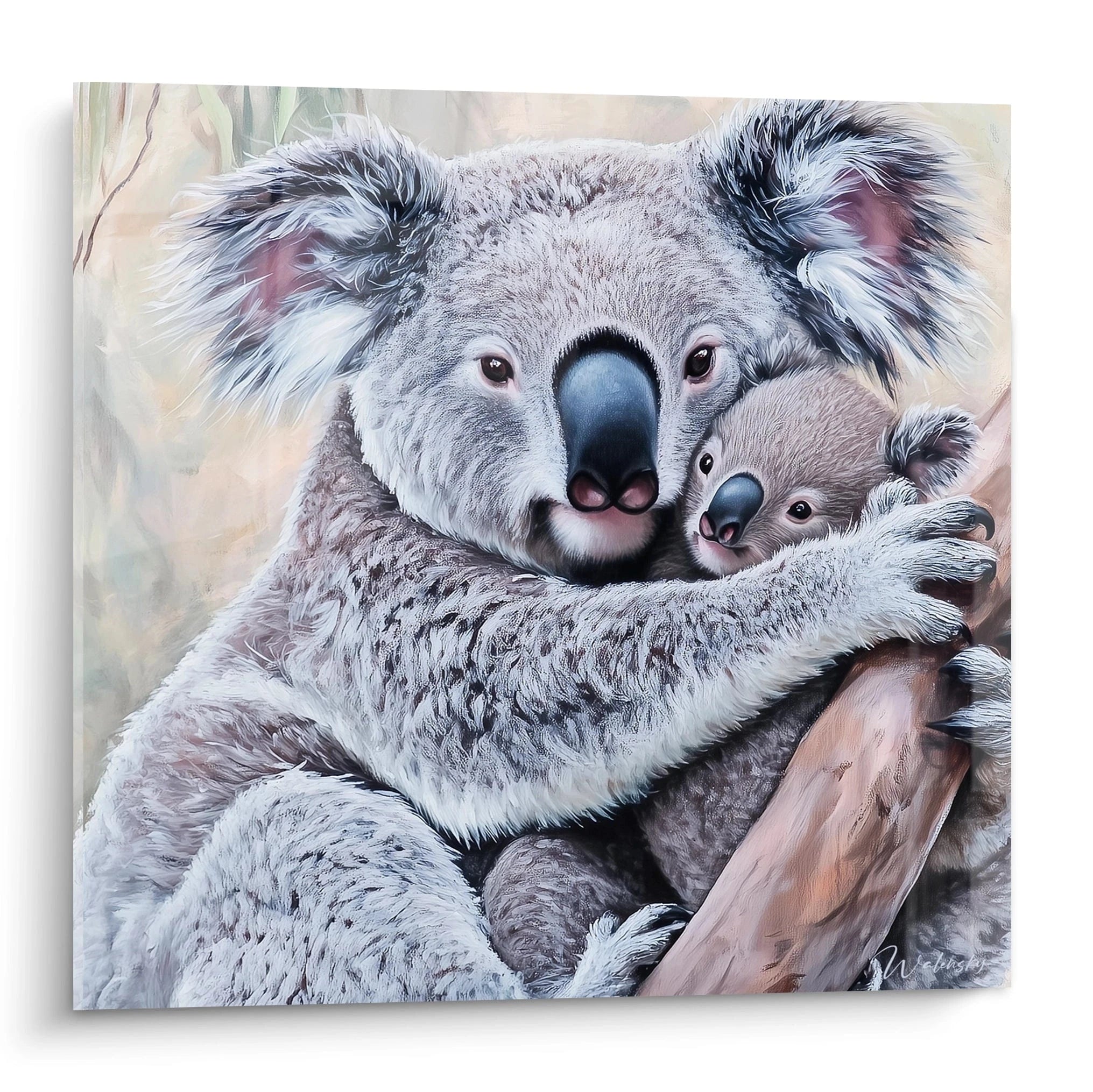 Tableau koala Walensky représentant une mère koala étreignant son petit avec détails réalistes