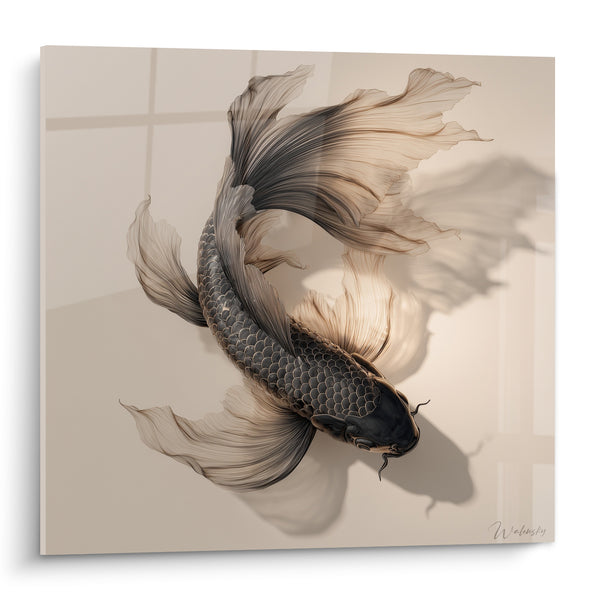 Tableau Carpe koï anthracite aux nageoires translucides - Suspension aquatique - Edition Koi