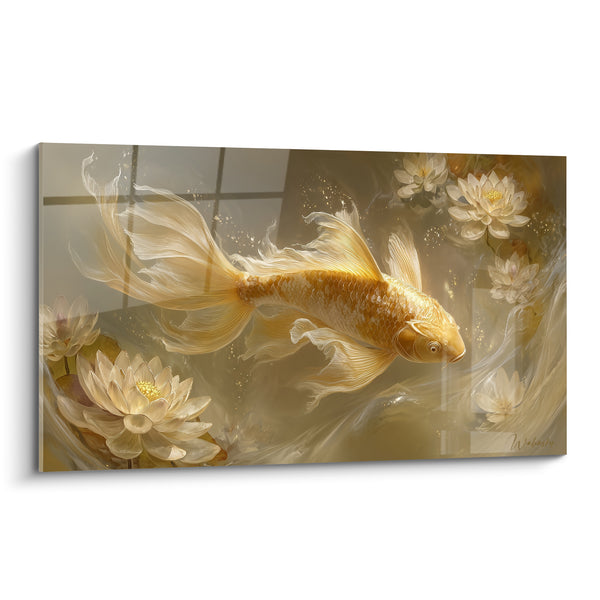 Tableau Carpe dorée et ivoire aux voiles diaphanes - Reflets de fenêtre - Edition Koi