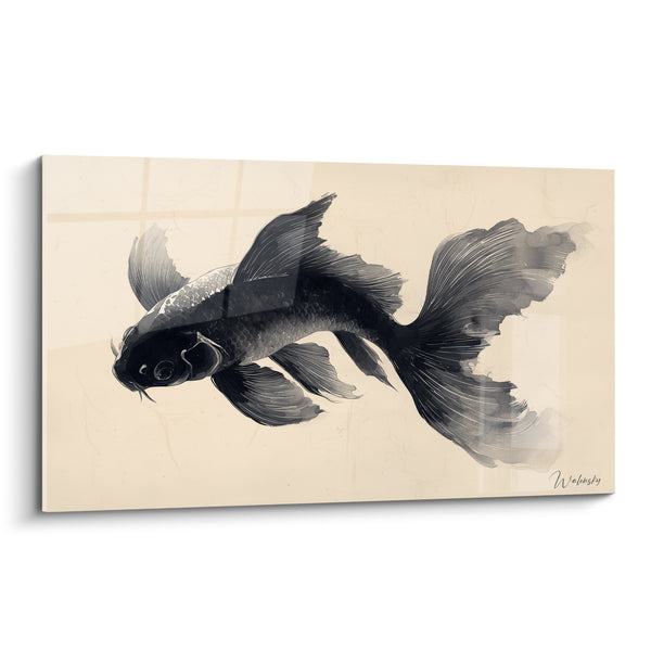 Tableau Carpe noire et ivoire aux longs voiles - Regard perlé - Edition Koi