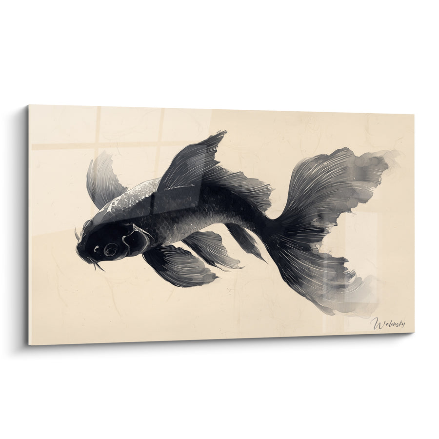 Tableau Carpe noire et ivoire aux longs voiles - Regard perlé - Edition Koi