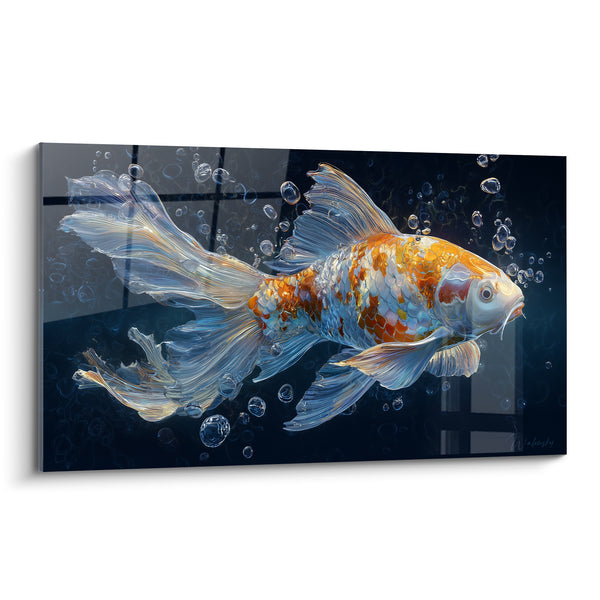 Tableau Carpe koï voiles bleu marine et orange - Nage silencieuse - Edition Koi