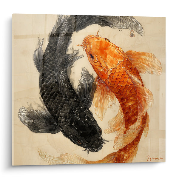 Tableau Carpes noire et orange en cercle - Harmonie des contraires - Edition Koi