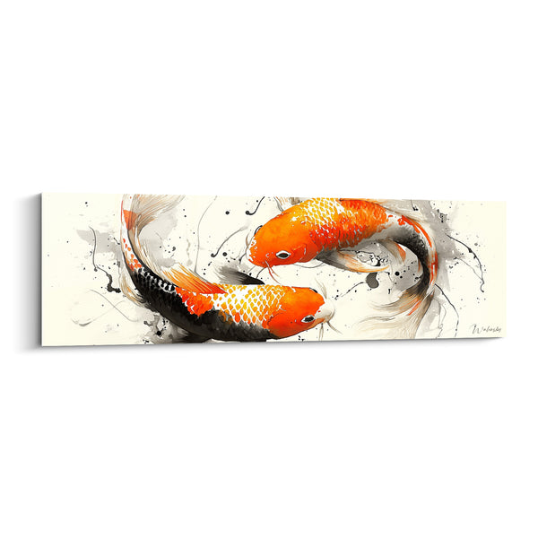 Tableau Carpes orange et noires face contre face - Longs filaments soyeux - Edition Koi