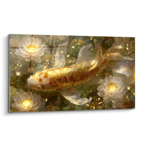 Tableau Poisson doré aux nénuphars blancs - Éveil sous les nénuphars - Edition Koi