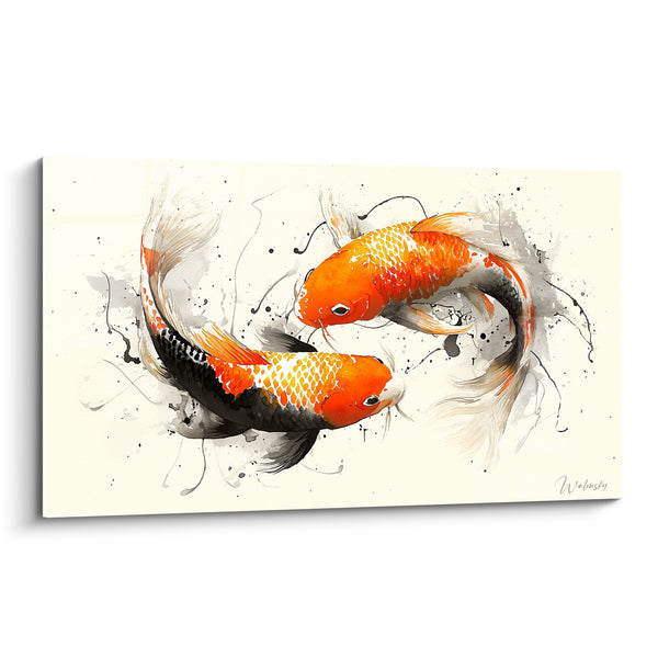 Tableau Carpes koï orange et noir en cercle - Ronde harmonieuse - Edition Koi