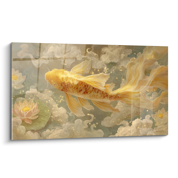 Tableau Poisson doré aux nénuphars pastel - Dérive dorée - Edition Koi