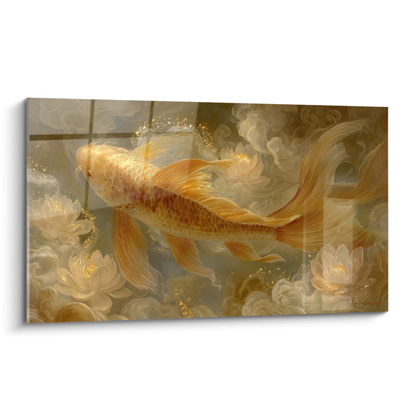 Tableau Poisson doré aux nénuphars ivoire - Songe doré - Edition Koi