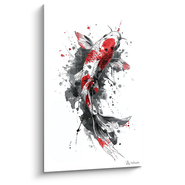Tableau Poisson rouge et noir en éclaboussures d'encre - Souffle d'encre - Edition Koi