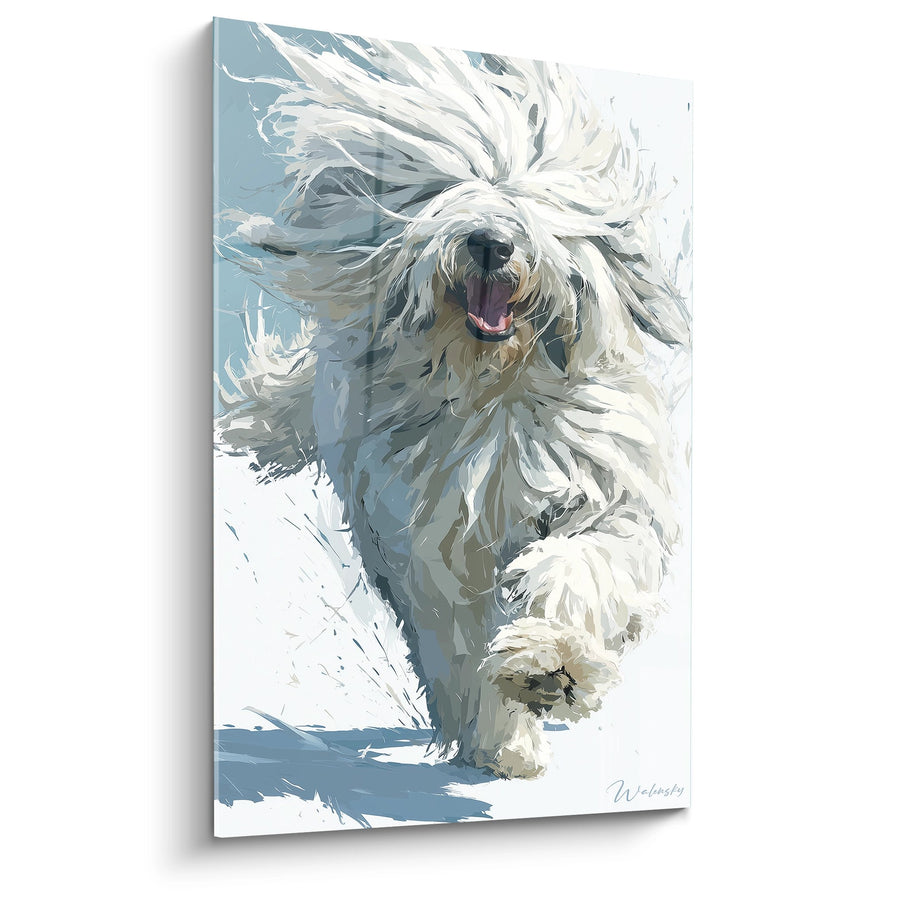 White Long-Haired Dog in Motion Wall Art - Pure Energy - Komondor Edition
