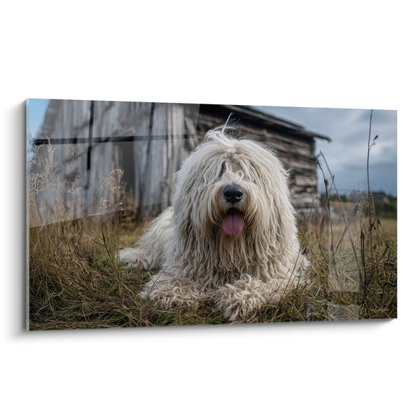 Cuadro de Perro Pastor de Pelo Largo Crema en Pradera Dorada - Brillo Pastoral - Edición Komondor