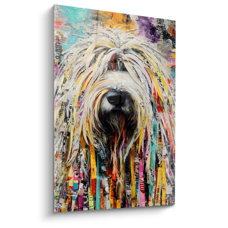 Dog Painting with Long White Hair on Colored Abstract Background - Creative Explosion - Komondor Edition