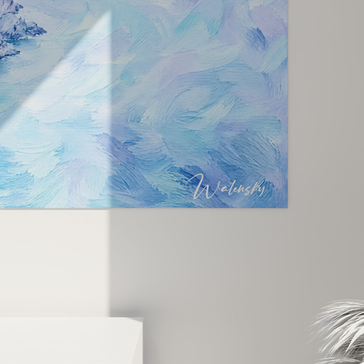 Empâtements bleu marine et violets se mêlant sur la toile, grain visible révélant la matière picturale de l'œuvre