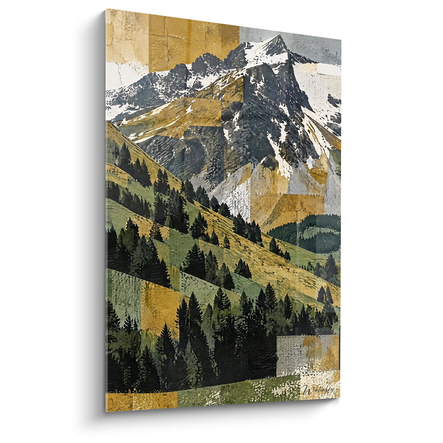 Tableau Sommet enneigé aux teintes ocre et vertes - Patchwork des cimes - Edition La Grave Provence-Alpes-Côte d'Azur France