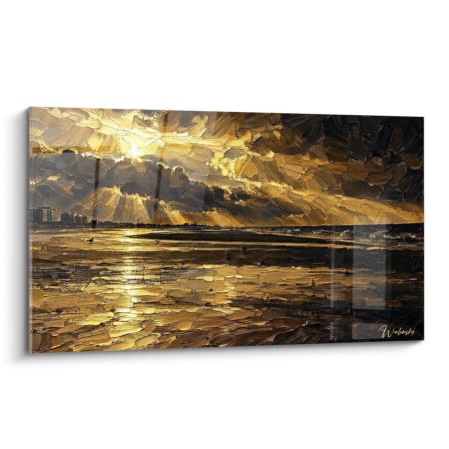 Painting Golden Beach with Dramatic Anthracite Clouds - Light After the Storm - La Panne Edition, Flemish Region Belgium
