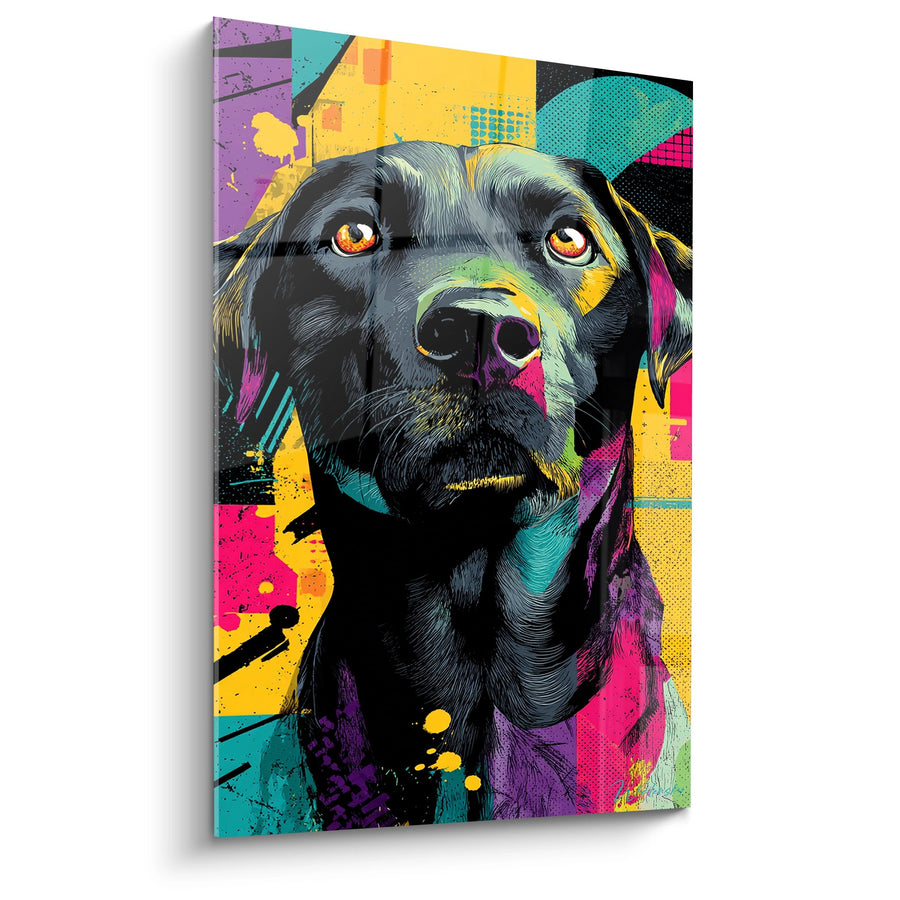 Tableau Labrador Noir Regard Ambre - Pop Art Coloré - Edition Tableau Labrador Retriever