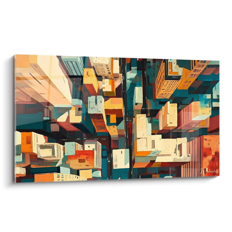 Metropolitan Labyrinth Painting Orange - abstract cubism edition