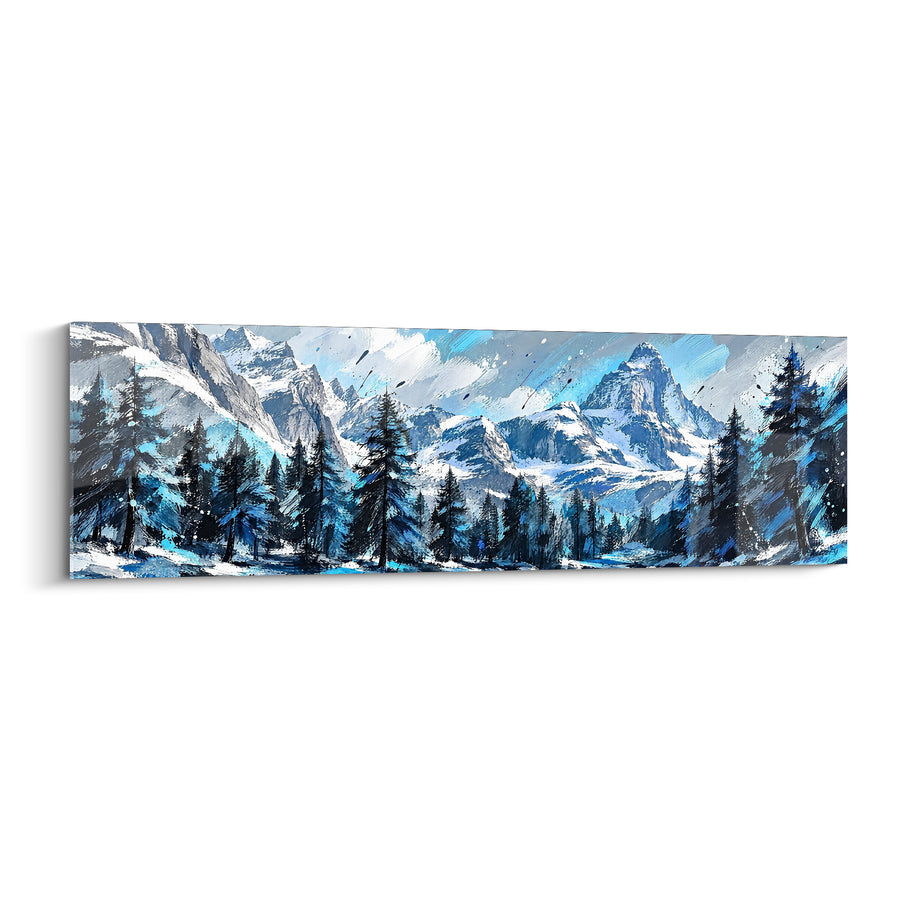 Tableau Massif enneigé aux sapins bleu et gris - Souffle glacial - Edition Lac Bleu Vallée d'Aoste Italie