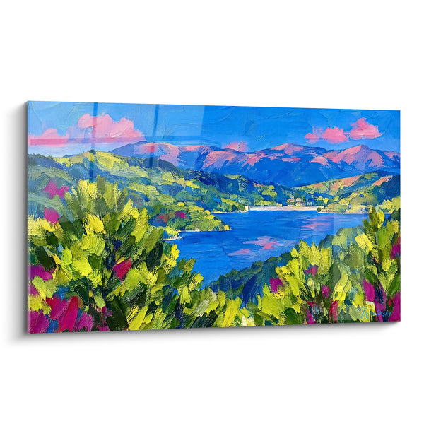 Tableau Lac bleu entouré de collines verdoyantes - Échappée estivale - Edition Lac de Campotosto Abruzzes Italie