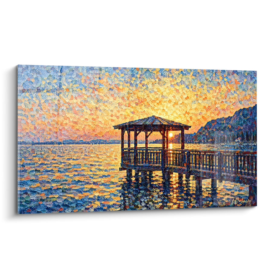Painting Wooden Jetty at Sunset - Twilight on the Water - Lake Garda Lombardy Italy Edition