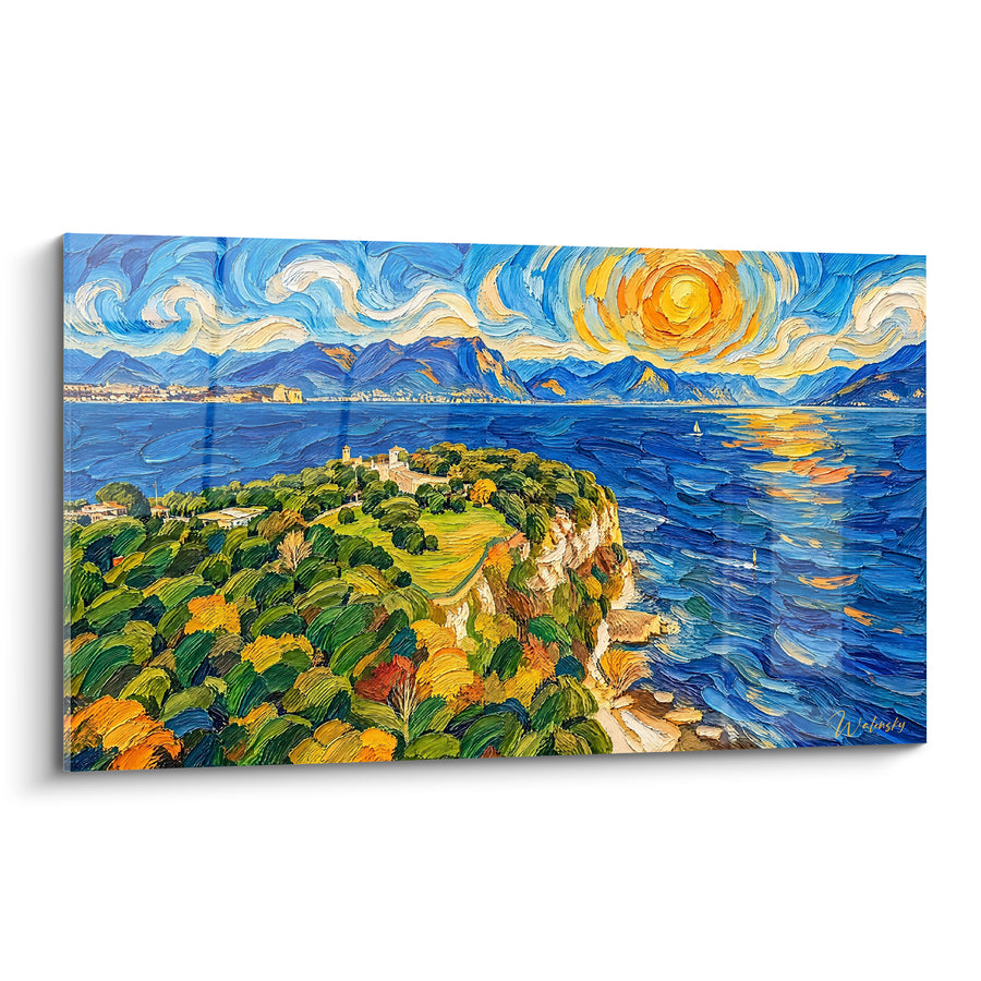 Painting Peninsula Green with Swirling Blue and Gold - Solar Reverie - Lake Garda Lombardy Italy Edition