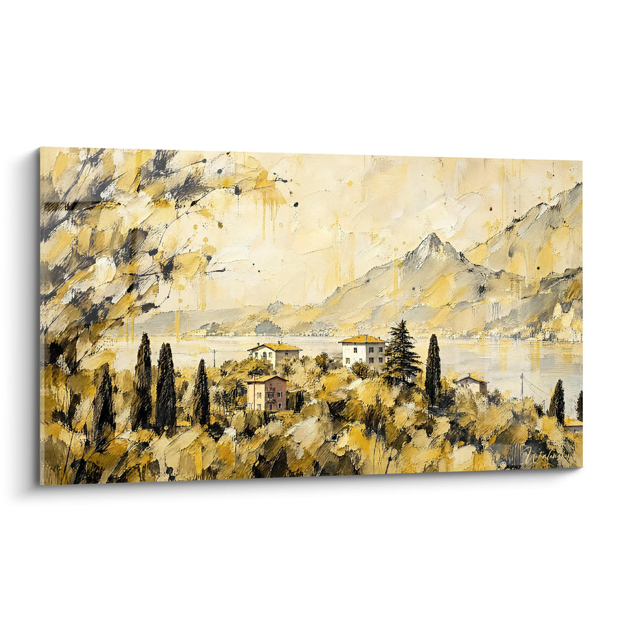 Painting Golden Villas and Dark Lakeside Cypresses - Italian Summer Light - Lake Garda Lombardy Italy Edition