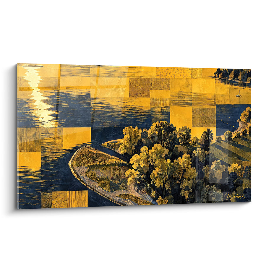 Tableau Presqu'île dorée aux reflets bleu marine - Lumière suspendue - Edition Lac de Varèse Lombardie Italie