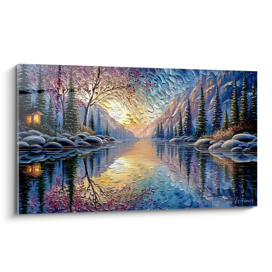 Tableau lac montagne reflet aurore - Sérénité Hivernale - édition Lac