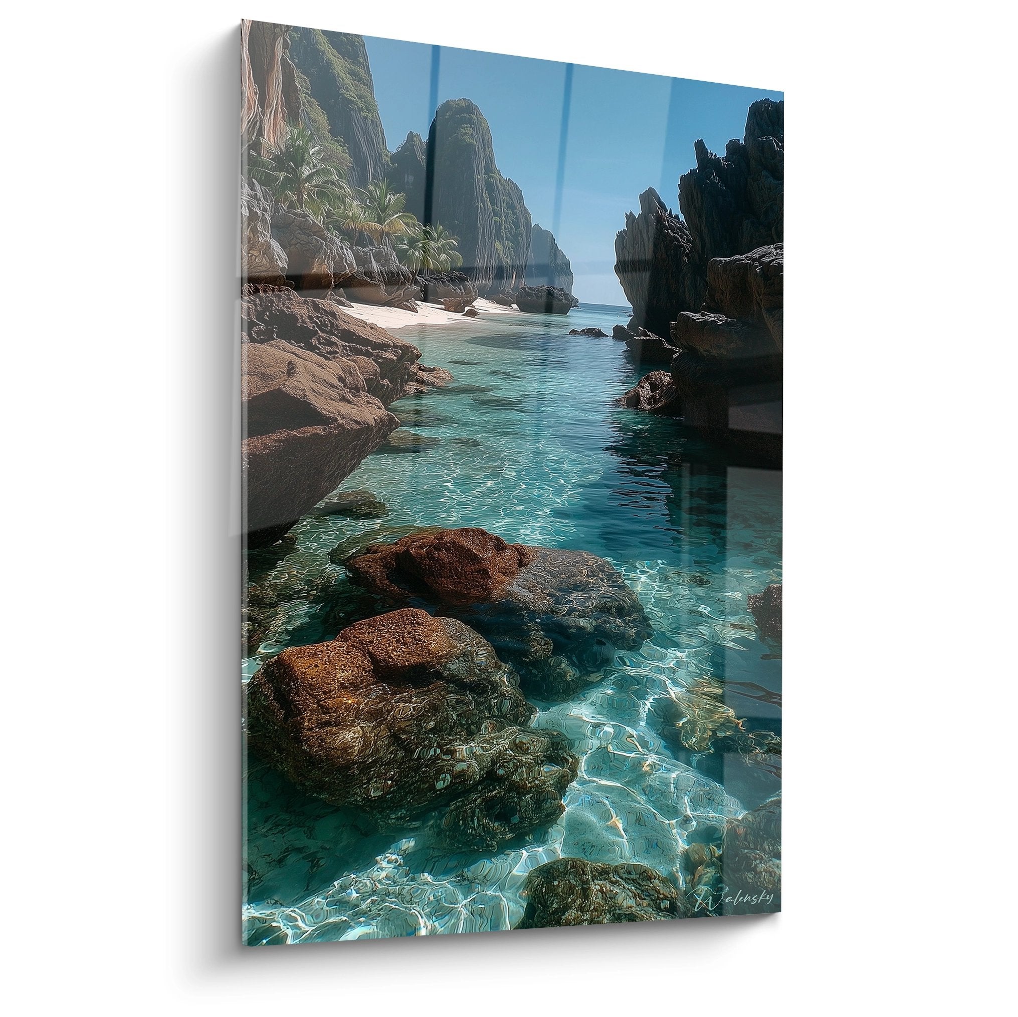 Tableau mural lagons tropicaux eaux cristallines rochers formations naturelles décoration plage moderne