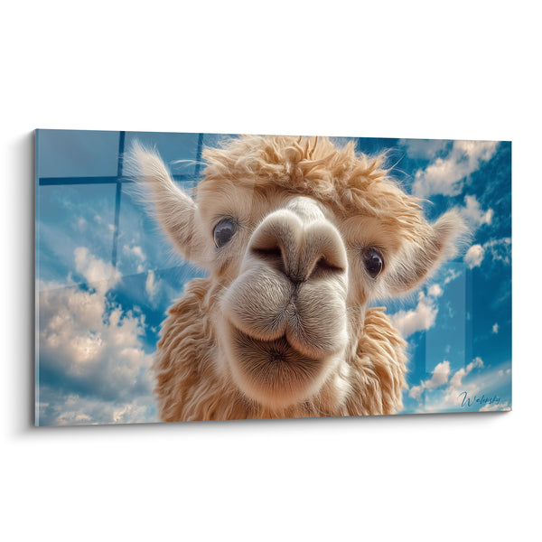 Tableau Lama beige au ciel bleu nuageux - Curiosité céleste - Edition Lama