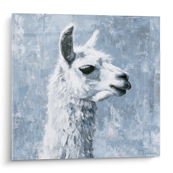 Tableau Lama blanc sur fond bleu givré - Silence des hauteurs - Edition Lama