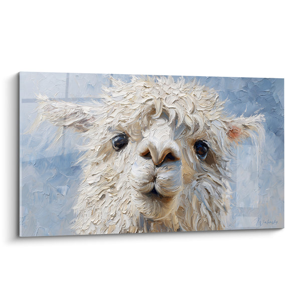 Tableau Lama blanc et gris oreilles ébouriffées - Empâtement à la spatule - Edition Lama