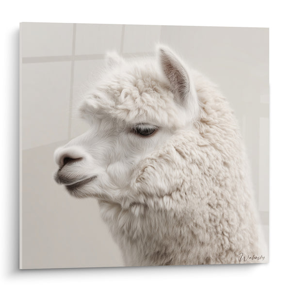 Tableau Lama blanc au pelage laineux - Douceur montagnarde - Edition Lama
