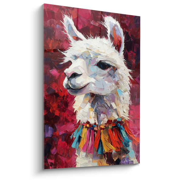 Tableau Lama blanc au pompon multicolore - Éclat des Andes - Edition Lama