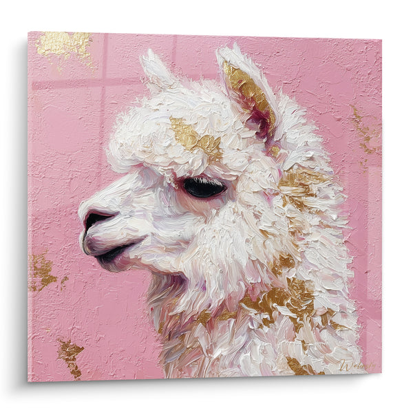 Tableau Lama blanc rose et éclats dorés - Rêverie délicate - Edition Lama