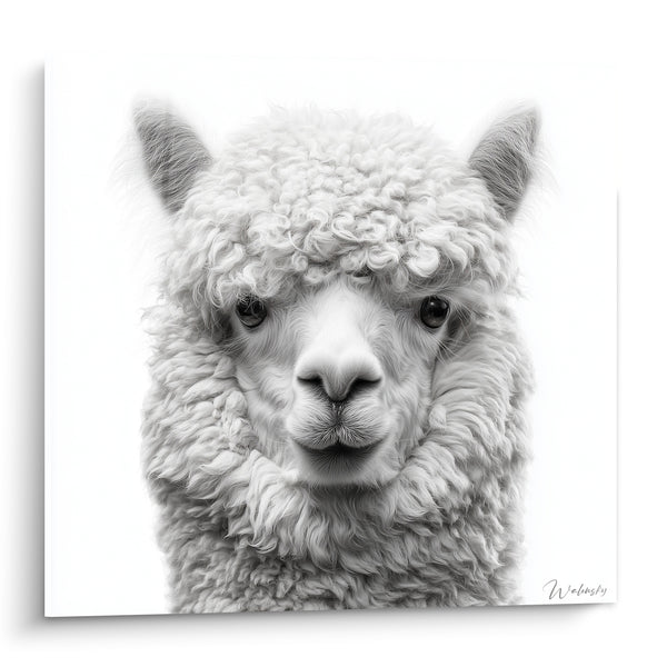 Tableau Lama blanc à toison bouclée - Regard candide - Edition Lama