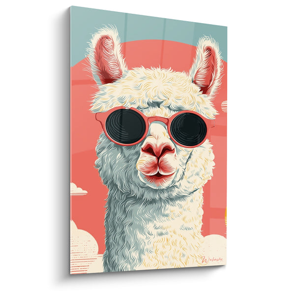 Tableau Lama blanc et corail à lunettes - Escapade estivale - Edition Lama