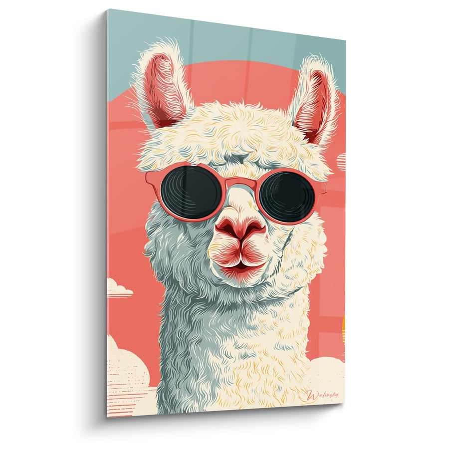 Tableau Lama blanc et corail à lunettes - Escapade estivale - Edition Lama