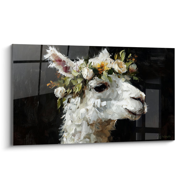 Tableau Lama blanc à couronne fleurie - Parure champêtre - Edition Lama